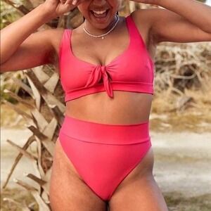 Aerie High Cut Cheeky Bikini Bottoms Red NWT Size L